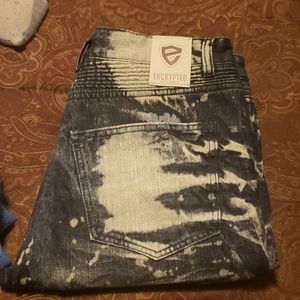 Encrypted, Distressed Jeans in Blue